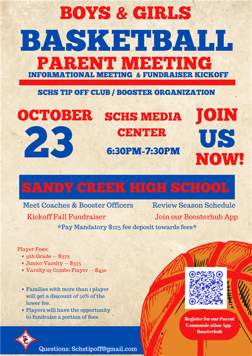 Parent Meeting is October 23, at 6:30 PM in the media center.